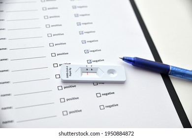 Filling Coronavirus Test Form. COVID-19 Test. Negative Outcome Medical Test Form For New Coronavirus Rapid Antigen Test