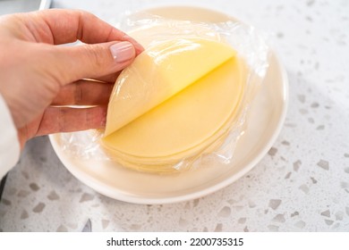 Filling Empanada Dough With Blueberry Pie Filling To Make Sweet Empanadas With Blueberries.