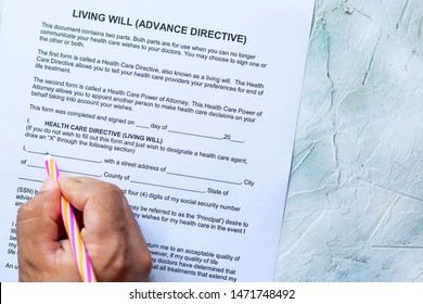 Filling Living Will Advance Directive form. Top view