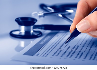 Filling Medical Form, Document,  Stethoscope