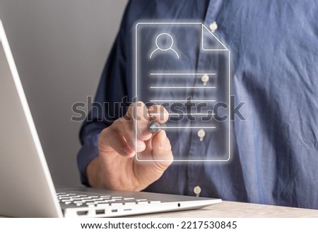 Filling online application form. Man applying CV for a job, digital document for security, for a loan. High-quality photo