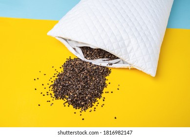 Filling Plant Buckwheat Husk Spilled From The White Pillow