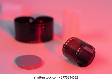 Film In Darkroom In Red Light