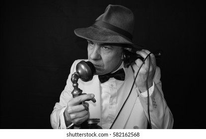  Film Noir Detective With Candle Stick Phone