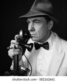  Film Noir Detective With Candle Stick Phone