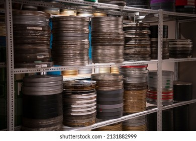 Film Reels For Old Vintage Cinema Movie Projector In Video Library.
