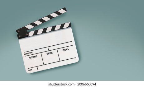 Film Slate Or Clapperboard. Cinema Production Of Media Industry Concept. Filmmaking Equipment.