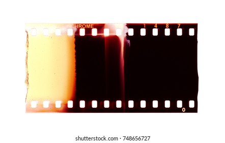 Film strip template, color 135 type (35mm) positive (slide) isolated on white background with work path.