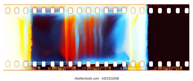 Film Strip Template, Empty Color 135 Type (35mm) Film With Scratches, Cracks, Dust And Light Leaks Isolated On White Background With Work Path.