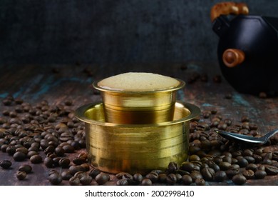 Filter Coffee Served In A Brass Cup