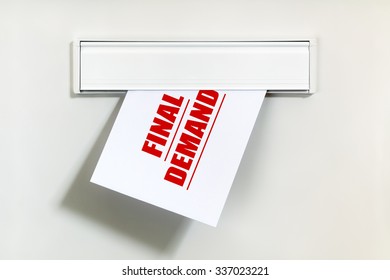 Final Demand Notice On Letter Being Delivered Through A Letterbox Concept For Unpaid Bill, Late Payment And Repayment Financial Worry