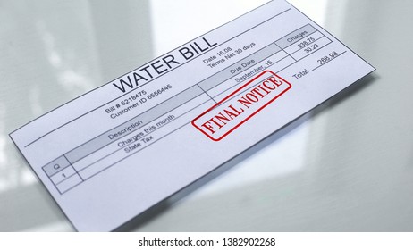 Final Notice Seal Stamped On Water Bill, Payment For Services, Month Expenses