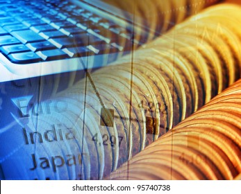 Finance background with coins and graph.