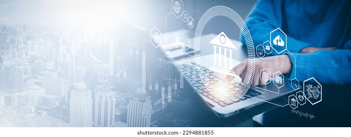 finance and banking digital, businessmen using laptops with online banking and payments, Finance and banking networks. AI, Customer networking connection, Digital marketing. cyber security. 
