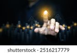 Finance, business, investment, or economy growing graph concept. A man tapping on top of an arrow, analyzed data, as it rising up high. The chart and arrows represening the growth and increase.