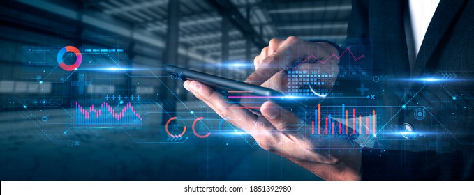 Finance business investment strategy competition, investment security data analytic artificial intelligence technology finger point futuristic graph chart stock exchange data finance symbol screen - Shutterstock ID 1851392980