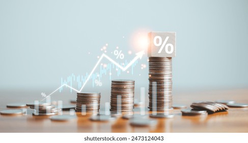 Finance chart showed a significant increase in stock market profits, driven by higher interest rates and steady growth in money investments. finance, growth, increase, interest, money, profit, stock. - Powered by Shutterstock