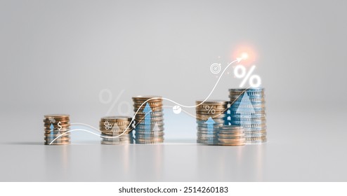 Finance chart showed a significant increase in stock market profits, driven by higher interest rates and steady growth in money investments. finance, growth, increase, interest, money, profit, stock. - Powered by Shutterstock