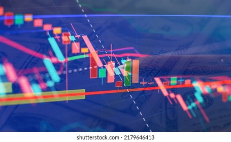 Finance data concept. Analytics report status information of stock market in digital screen. which including of candle stick trend and digital number synbol.
