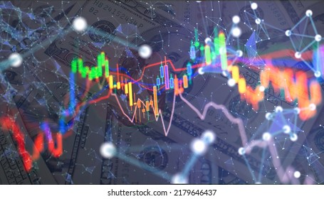 Finance data concept. Analytics report status information of stock market in digital screen. which including of candle stick trend and digital number synbol.