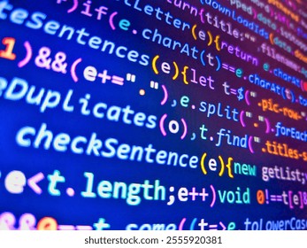 Finance and economic graphs. Assembly programming language code. Programming software code on computer screen which develop by the programmer to solve the business requirement. Catholic sign.