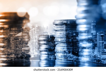 Finance and money technology background concept of business prosperity and asset management . Creative graphic show economy and financial growth by investment in valuable asset to gain wealth profit . - Shutterstock ID 2169004309