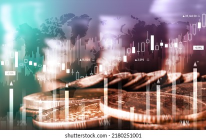 Finance and money technology background concept of business prosperity and asset management . Creative graphic show economy and financial growth by investment in valuable asset to gain wealth profit . - Shutterstock ID 2180251001