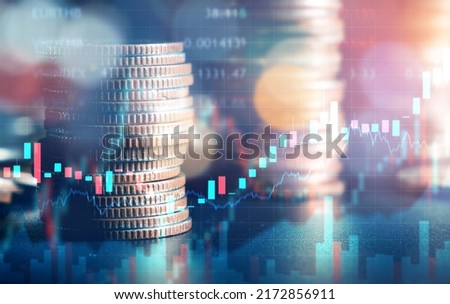 Finance and money technology background concept of business prosperity and asset management . Creative graphic show economy and financial growth by investment in valuable asset to gain wealth profit .
