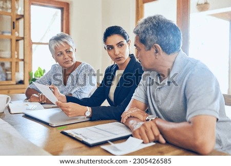 Finance, pension and senior couple with consultant for bills, paperwork and insurance documents. Retirement, budget and elderly man and woman with financial planner for loan, payment or investment