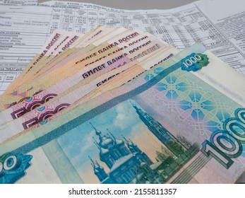 Finance. Russian Money. Money On A Pay Stub. Payment Of Utility Services
