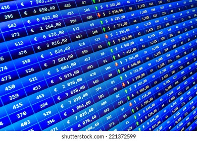Finance trade data analysis. Computer screen live display. Ticker board. Computer spreadsheet. Computer spreadsheet. Currency exchange forex trade screen data concept. Computer screen. Stock market. 