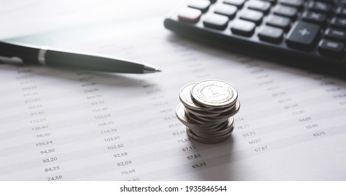 Financial Accounting, Budgeting, Stock Market Concept. Polish Coin Stack