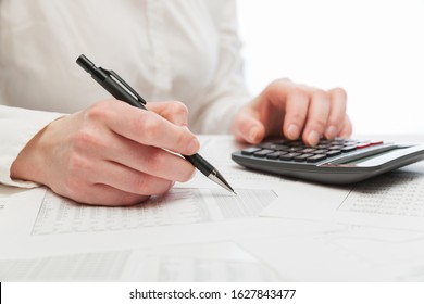 Financial Accounting Business Woman Using Calculator In Office