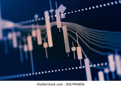 Financial accounting of profit summary graphs analysis. Stock market chart with trading desk bank office interior on background. Double exposure. Concept of financial analysis