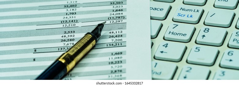 Financial Accounting Stock Market Graphs Analysis. Balance The Investment Portfolio. Wide Banner