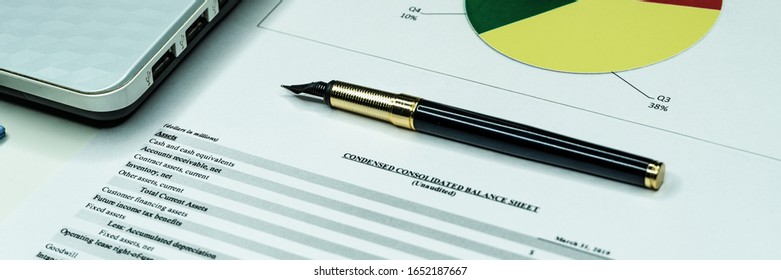 Financial Accounting Stock Market Graphs Analysis. Balance The Investment Portfolio. Wide Banner