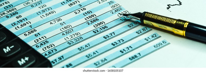 Financial Accounting Stock Market Graphs Analysis. Financial Business Planning, Balance The Investment Portfolio. Wide Banner