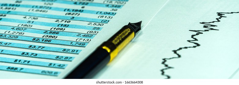 Financial Accounting Stock Market Graphs Analysis. Financial Business Planning, Balance The Investment Portfolio. Wide Banner