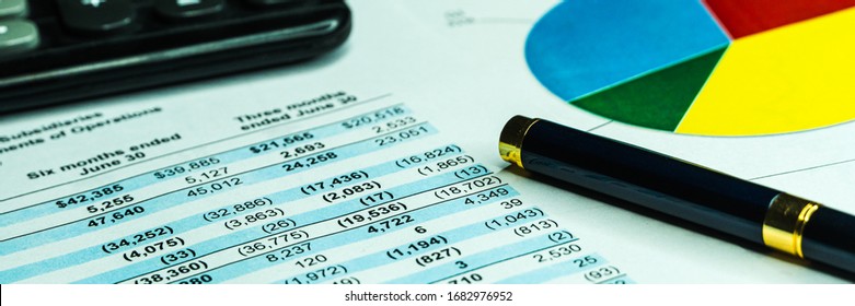 Financial Accounting Stock Market Graphs Analysis. Financial Business Planning, Balance The Investment Portfolio. Wide Banner