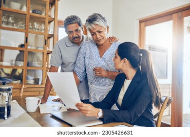 Financial advisor, budget and senior couple with bills, paperwork and insurance documents. Retirement, consultant and elderly man and woman with finance planner for pension, payment or investment - Powered by Shutterstock