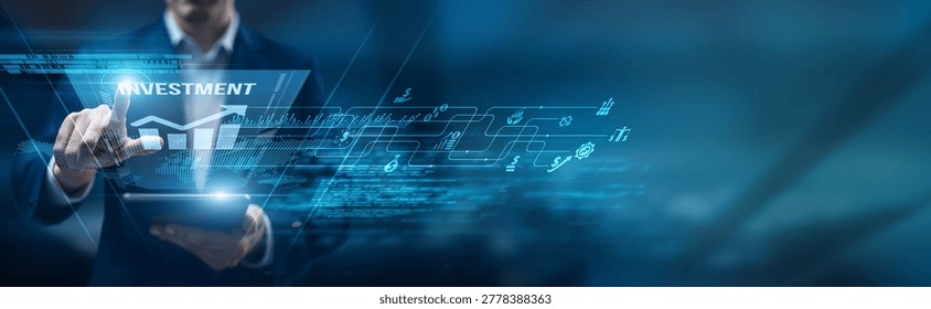 Financial advisor using a smart tablet for performance monitoring investment portfolios, market analysis capital growth asset allocation risk optimization.