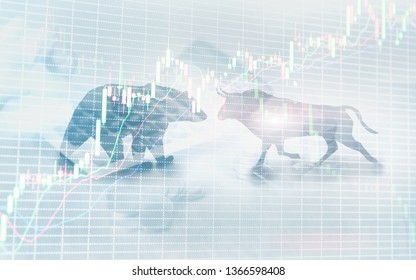 Financial and business abstract background with candle stock graph chart. Bull and bear concept traders concept.