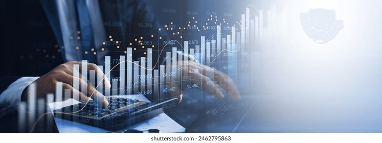 Financial business accounting and banking.Growing virtual hologram of statistics, graph and chart. Investment of growth on currency rate.Digital marketing concept.	 - Powered by Shutterstock