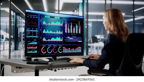 Financial Business Analytics Data Dashboard. Analyst Woman - Powered by Shutterstock