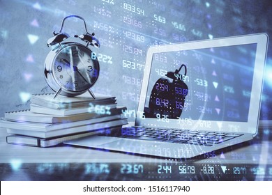 Financial chart drawing and table with computer on background. Multi exposure. Concept of international markets. - Powered by Shutterstock - Get 15% off with code: PIKWIZARD15