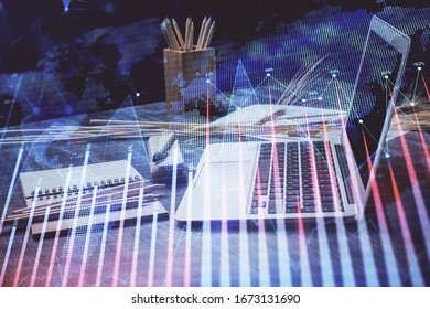 Financial chart drawing and table with computer on background. Double exposure. Concept of international markets. - Powered by Shutterstock - Get 15% off with code: PIKWIZARD15