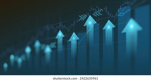 Financial chart with moving up arrow graph in stock market on blue color blurred background - Powered by Shutterstock - Get 15% off with code: PIKWIZARD15