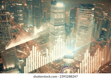 Financial chart on city scape with tall buildings background multi exposure. Analysis concept. - Shutterstock ID 2395288247