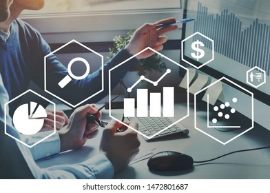 Financial Charts, Business Analytics And Intelligence Concept,  Analysys Of Profit And Finance Performance Of Company