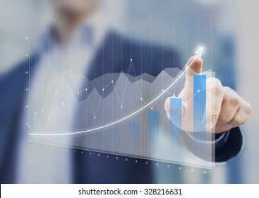 Financial charts showing growing revenue on touch screen - Shutterstock ID 328216631